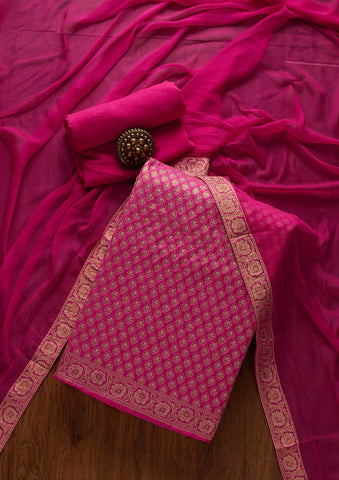 Magenta & Pink Satin Georgette Embroidered Dress Material With Banarasi  Dupatta - Mf Next Com - 3817882